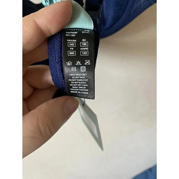 Panache Anya Voyage Bandeau Bikini Swim Top SW1043 Navy/White Size US34D Bra Top - Picture 7 of 8